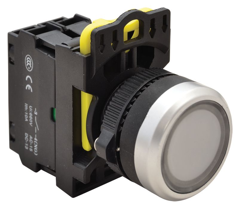 Tracon NYK3-LW Világító nyomókapcsoló,fehér 1×NO,5A/230V AC-15,IP65,LED 230V AC/DC