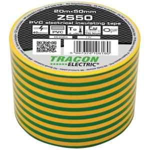 Tracon ZS50 Szigetelőszalag,zöld-sárga 20m×50mm,PVC,0-90°C,40kV/mm