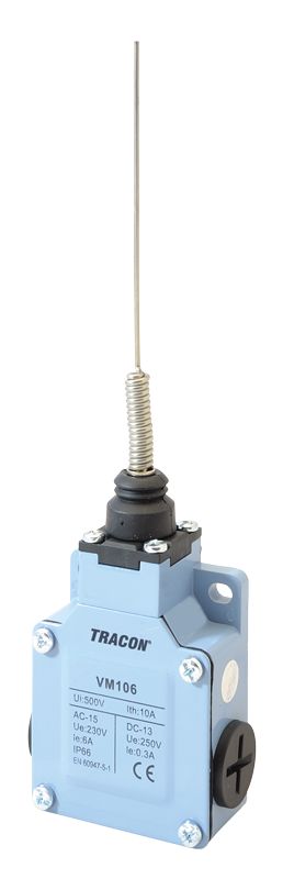Tracon VM106 Helyzetkapcsoló,rugós-pálcás fémházas 1xNO+1xNC,6A/230V AC-15,0,3A/250V DC-13,IP66