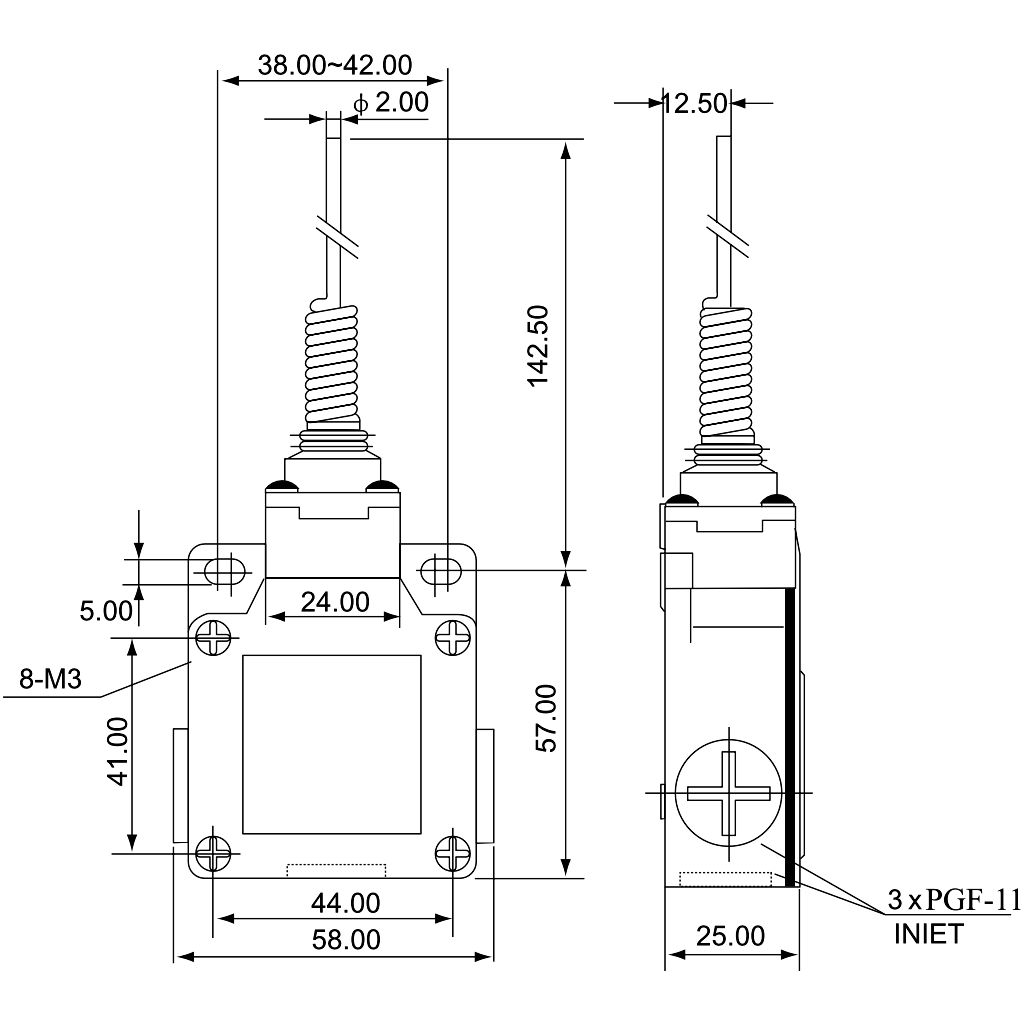 Tracon VM106 Helyzetkapcsoló,rugós-pálcás fémházas 1xNO+1xNC,6A/230V AC-15,0,3A/250V DC-13,IP66 - Image 2