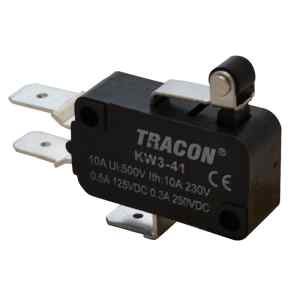 Tracon KW3-41 Helyzetkapcsoló,mikro,karos-görgős 1×CO 10A/230VAC,0,3A/250VDC,15mm,6,3x0,8 mm,IP00
