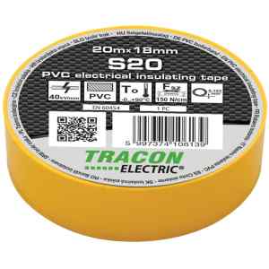 Tracon S20 Szigetelőszalag,sárga 20m×18mm,PVC,0-90°C,40kV/mm