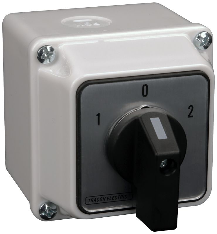 Tracon TKM-20/NT Tokozott közvetlen irányváltó motorkapcsoló,1-0-2 400V,50Hz,20A,5,5kW,48×48mm,IP44