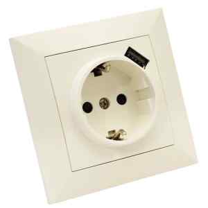 Tracon USB-21 Süllyesztett csatlakozóaljzat USB töltővel 1×16A/250VAC,2P+E,USB:5V,2100mA