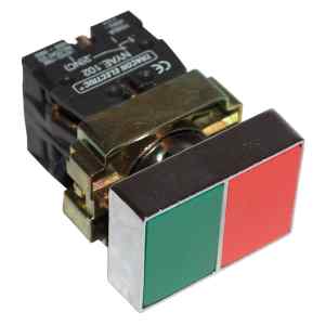 Tracon NYKK8325T Tokozott kettős BE-KI nyomógomb,fémalap,zöld+piros 1×NC+1×NO,3A/400V AC,IP44