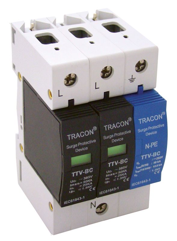 Tracon TTV-BC225-2 Túlfeszültségvédő készülék,2.-es típus,csillagpontos 25kA,2+1P