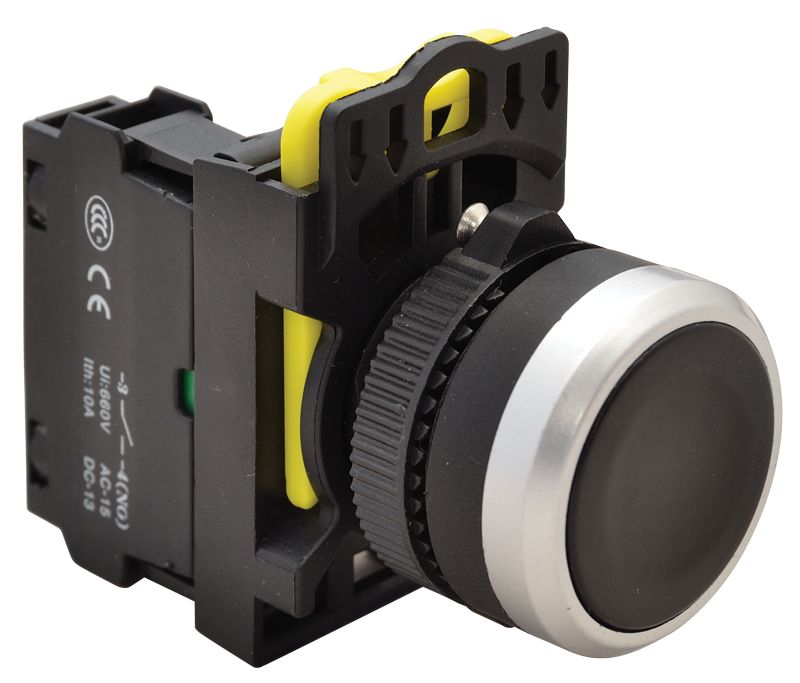 Tracon NYG3-BK Egyszerű nyomógomb,fekete 1×NO,5A/230V AC-15,IP65