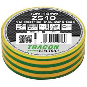 Tracon ZS10 Szigetelőszalag,zöld/sárga 10m×18mm,PVC,0-90°C,40kV/mm