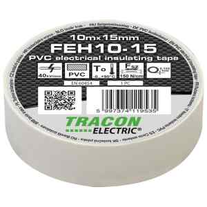 Tracon FEH10-15 Szigetelőszalag,fehér 10m×15mm,PVC,0-90°C,40kV/mm