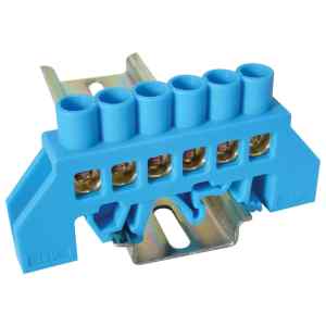 Tracon NPE-B8-6 Szigetelt földelősín,kék 230/400VAC,100A,8×12mm,6P,IP20