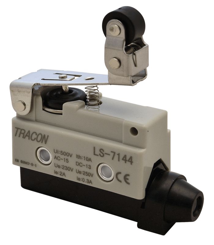Tracon LS7144 Helyzetkapcsoló,rugószáras-csuklógörgő 1xCO,2A/230V AC-15,0,3A/250V DC-13,47mm,IP40