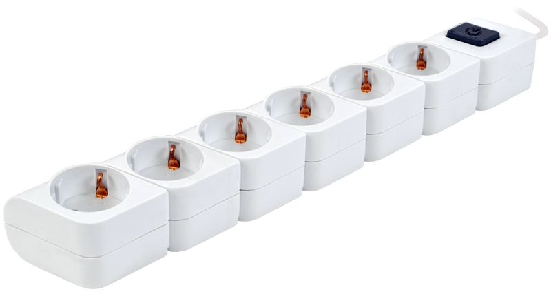 Tracon HKD-6 Hordozható elosztósáv kapcsolóval,fehér 6×SCHUKO,1,4m,max.16A,250VAC,3680W,3x1mm²,H05VV-F