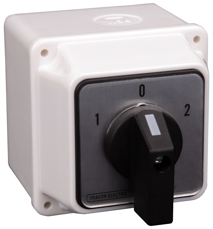 Tracon TKV-206/3T65 Tokozott választókapcsoló,1-0-2 400V,50Hz,20A,2×3P,5,5kW,48×48mm,60°,IP65