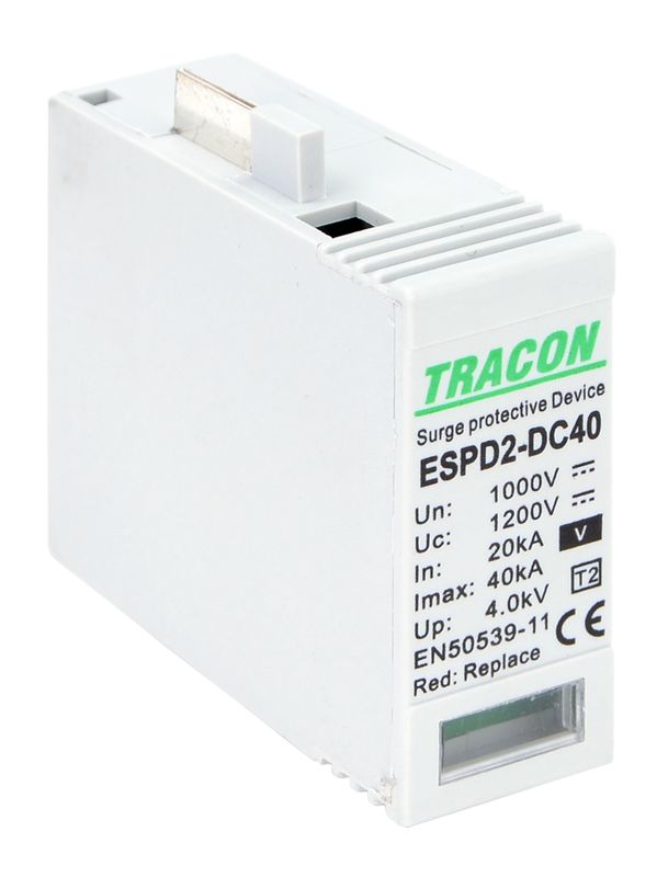 Tracon ESPD2-DC40-1000V T2 DC típusú V túlfeszültség levezető,betét 1000V Ucpv: 1200V; In:20kA; Imax:40kA; Up:4kV; Var