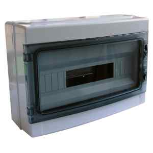 Tracon EDFKIP65-18/1 Falon kívüli elosztódoboz,átlátszó ajtóval,N/PE sínnel 1×18 mod,H×W×D=285×410×140mm,IP65,660V AC,1000 V DC