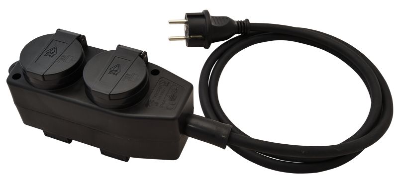 Tracon KE4-5M Kültéri elosztósáv,fekete 16A/250VAC,IP44,H07RN-F,3G1.5,5m,4×SCHUKO