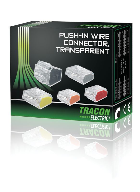 Tracon RVO2,5-4 Csavar nélküli vezetékösszekötő, átlátszó/piros 4×0,5-2,5mm2, 450VAC, max. 16A - Image 3