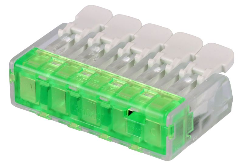 Tracon RVOG5 Csavar nélküli vezetékösszekötő,nyitható átlátszó 0,2-4mm²,32A,450VAC 5P