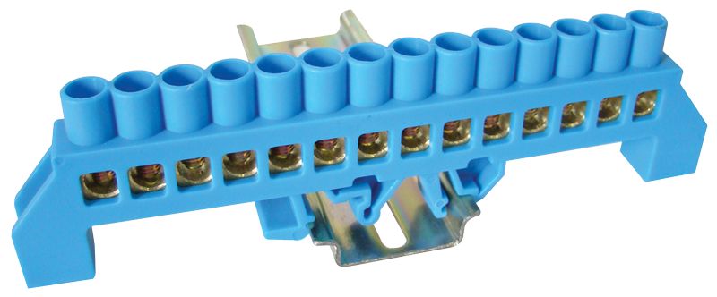 Tracon NPE-B8-14 Szigetelt földelősín,kék 230/400VAC,100A,8×12mm,14P,IP20