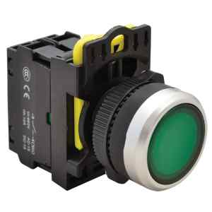 Tracon NYG3-LG Világító nyomógomb,zöld 1×NO,5A/230V AC-15,IP65,LED 230V AC/DC