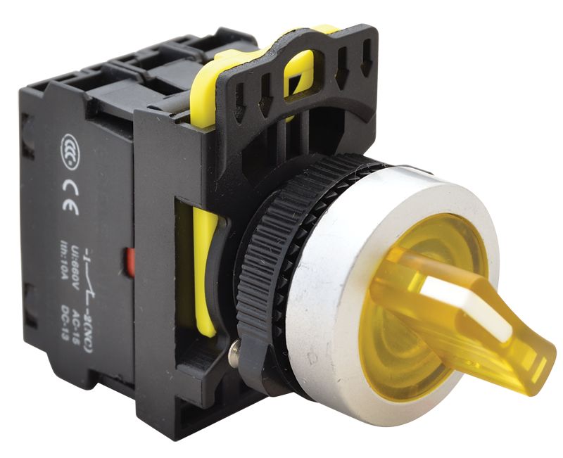 Tracon NYK3-SL21Y Világítókaros kapcsoló,sárga,LED,kétállású 1×NO+1×NC,5A/230V AC-15,IP65,LED 230V AC/DC