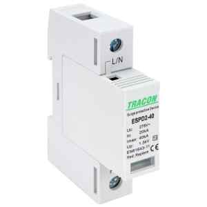 Tracon ESPD2-40-1P T2 AC típusú túlfeszültség levezető,cserélhető betéttel Uc:275V; In:20kA; Imax:40kA; Up:1,3kV; 1P