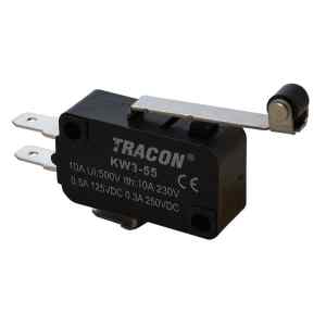Tracon KW3-55 Helyzetkapcsoló,mikro,karos-görgős 1×CO 10A/230VAC,0,3A/250VDC,28mm,4,8x0,5 mm,IP00