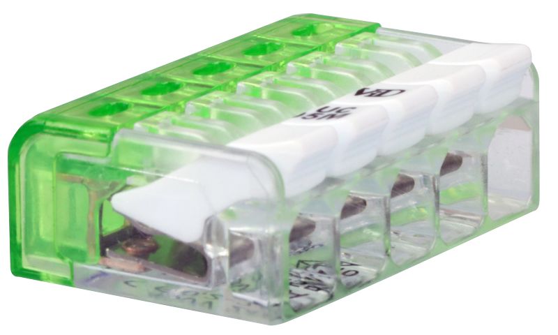 Tracon RVONK5 Csavar nélküli vezetékösszekötő,nyitható átlátszó 0,2-2,5mm²,24A,450VAC 5P