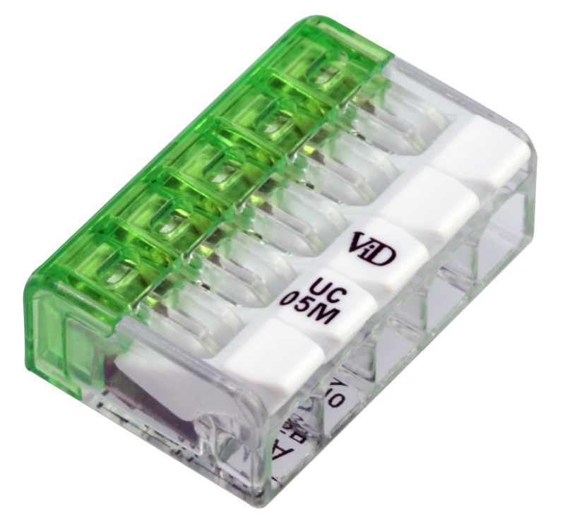 Tracon RVONK5 Csavar nélküli vezetékösszekötő,nyitható átlátszó 0,2-2,5mm²,24A,450VAC 5P - Image 2