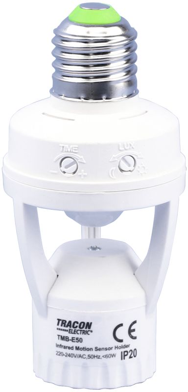 Tracon TMB-E50 Mozgásérzékelő adapter,infra,E27 foglalatba 230V,50Hz,120°,max. 6m,10s-5min,3-2000 lux,IP20