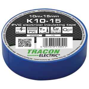 Tracon K10-15 Szigetelőszalag,kék 10m×15mm,PVC,0-90°C,40kV/mm