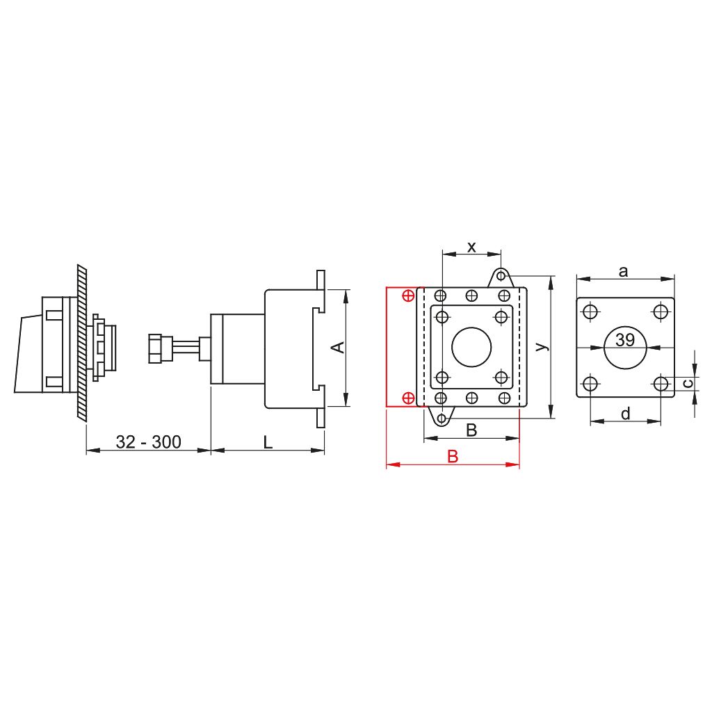 Tracon TSS-40/4K Biztonsági lakatolható szakaszoló kapcsoló ajtókupplunggal 400V,50Hz,40A,4P,11kW,64×64mm - Image 2