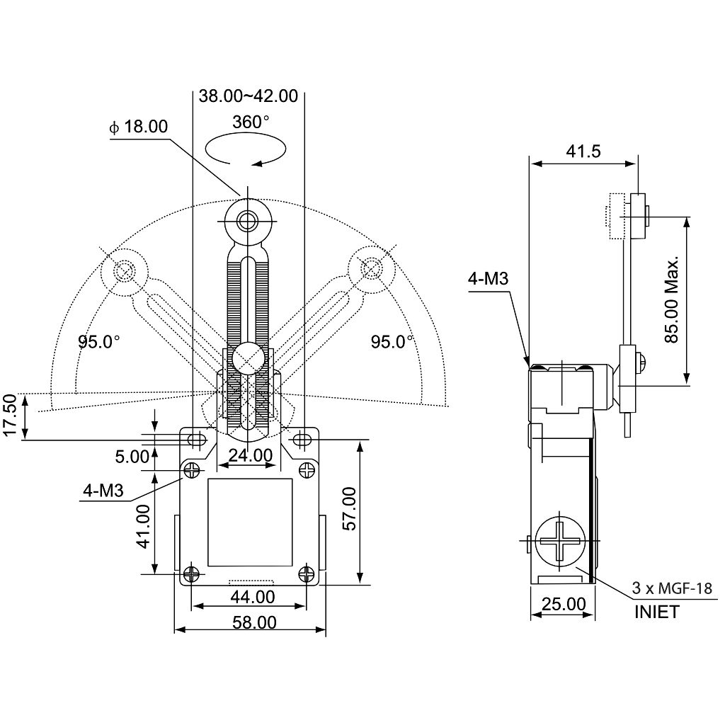 Tracon VM145 Helyzetkapcsoló,lengőkar-görgő 1xNO+1xNC,6A/230V AC-15,0,3A/250V DC-13,IP66 - Image 2