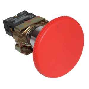 Tracon NYGBR42PTS Tokozott gombafejű vészgomb,fémalap,piros sárga fedéllel 1×NC,3A/400V AC,IP42,d=40mm