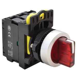 Tracon NYK3-SL34R Világítókaros kapcsoló,piros,LED,háromállású,rugóvissza 1×NO+1×NC,5A/230V AC-15,IP65,LED 230V AC/DC