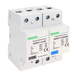 Tracon ESPD1+2-50-1+1P T1+T2 AC típusú túlfeszültséglevezető,egybeépített Uc:385V; Iimp:50/100kA; In:50/100kA; Up:2,5kV; 1+1P