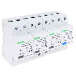 Tracon ESPD1+2-50-4P T1+T2 AC típusú túlfeszültséglevezető,egybeépített Uc:385V; Iimp:50kA; In:50kA; Imax:160kA; Up:2,5kV; 4P
