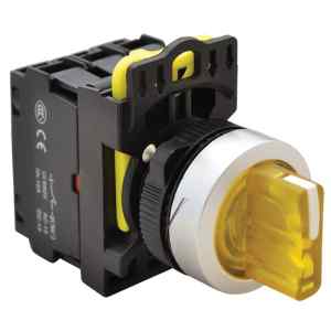 Tracon NYK3-SL34Y Világítókaros kapcsoló,sárga,LED,háromállású,rugóvissza 1×NO+1×NC,5A/230V AC-15,IP65,LED 230V AC/DC