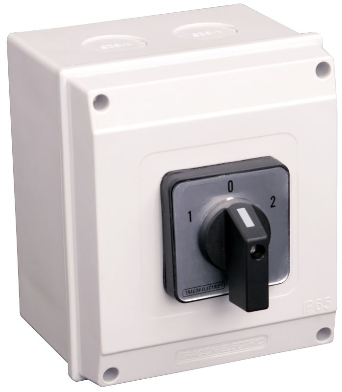 Tracon TKM-25/NT65 Tokozott közvetlen irányváltó motorkapcsoló,1-0-2 400V,50Hz,25A,7,5kW,48×48mm,IP65