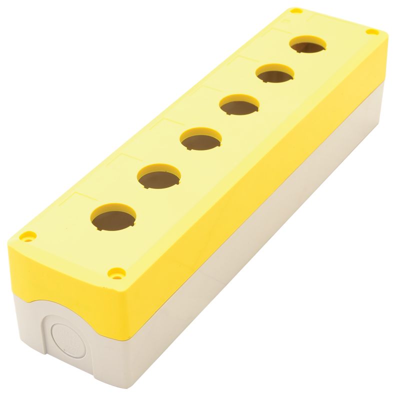 Tracon NYGD-6YE Összeállított tokozat nyomógombokhoz,sárga,6-es d=22,5,IP65,2×PG-13,5