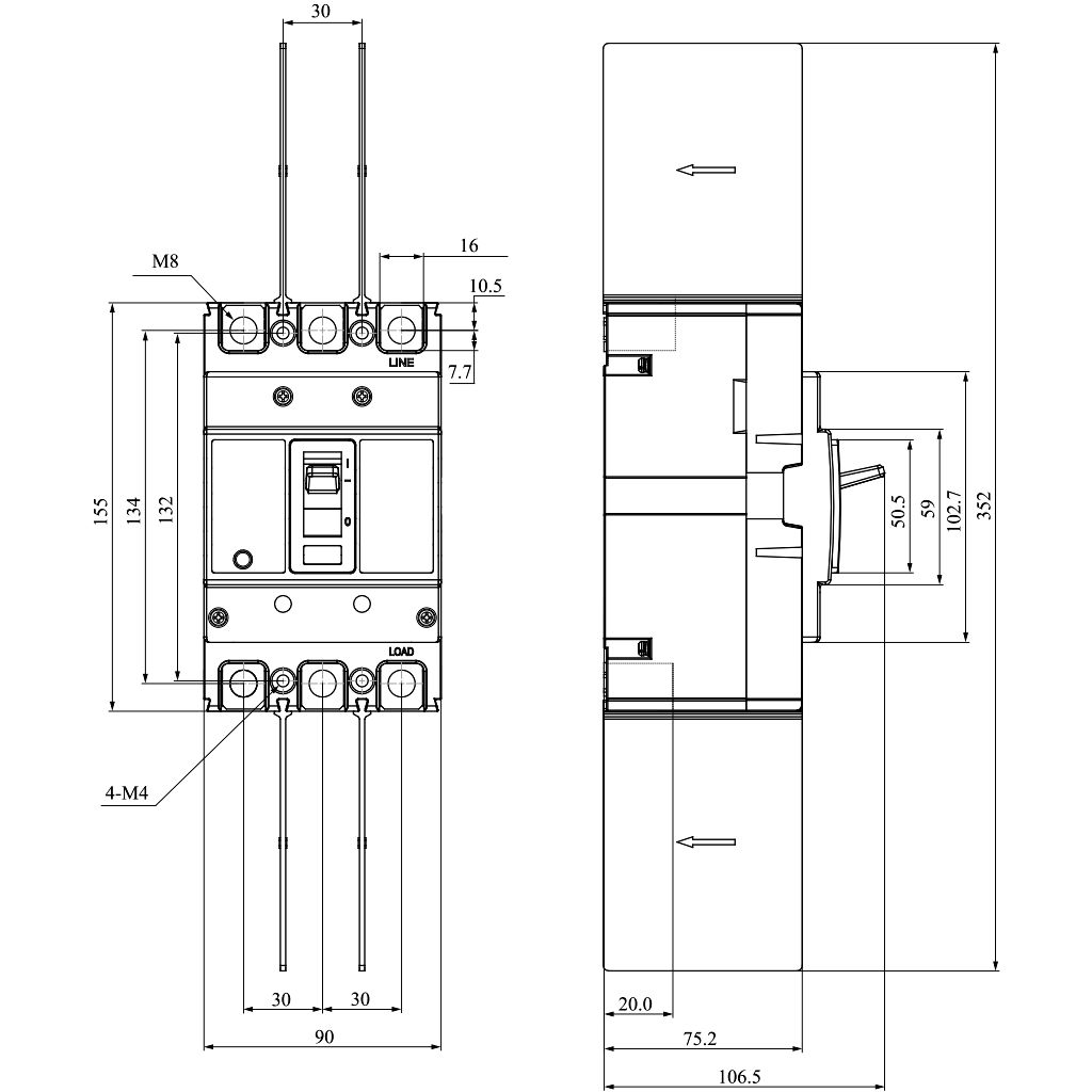Tracon AKM1-20 Kompakt megszakító 3P,20A,Ir=In,400/415V,50/60Hz,Icu=36kA,Ics=25kA - Image 2