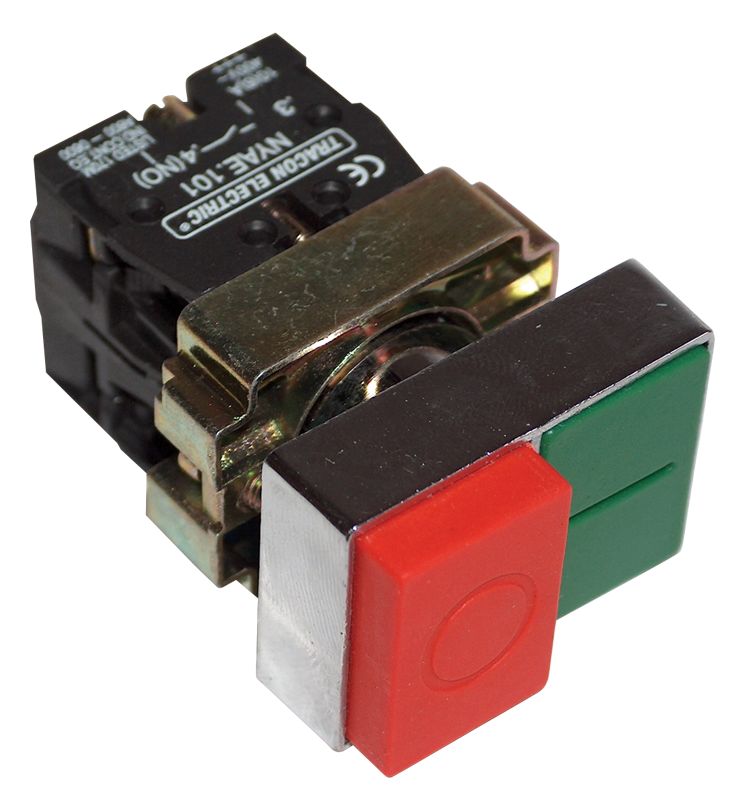 Tracon NYKK8425 Kettős BE-KI nyomógomb,fémalap,zöld+piros kiálló 1×NC+1×NO,3A/400V AC,IP42