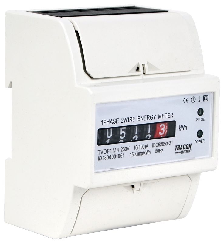 Tracon TVOF1M4 Elektromech. fogyasztásmérő,közvetlen,1 fázisú,4 modul 230VAC / 10A