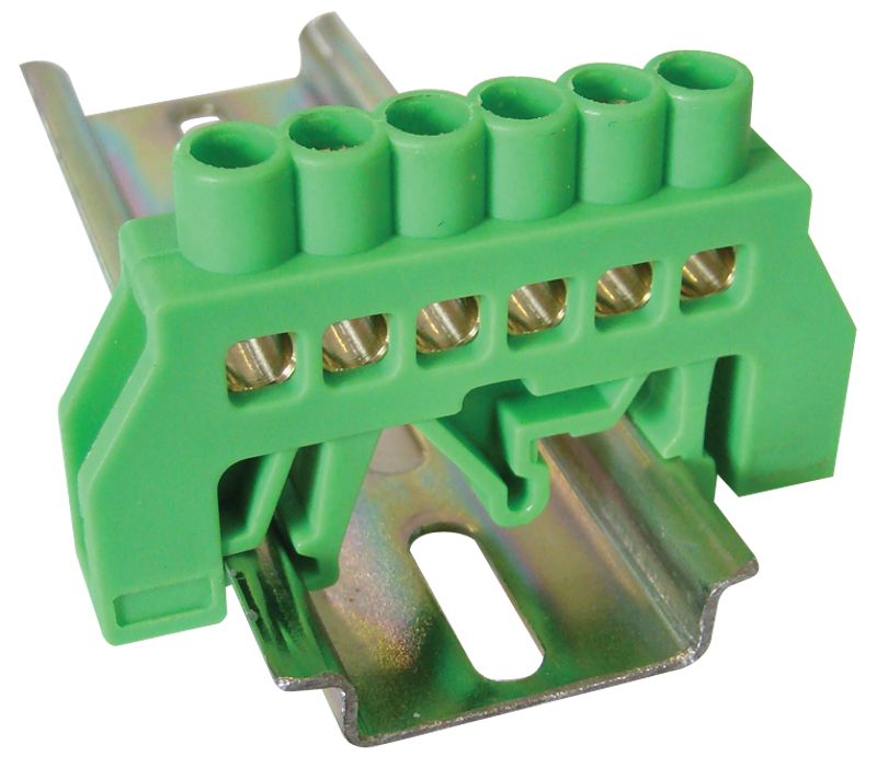 Tracon NPE-G8-6 Szigetelt földelősín,zöld 230/400VAC,100A,8×12mm,6P,IP20