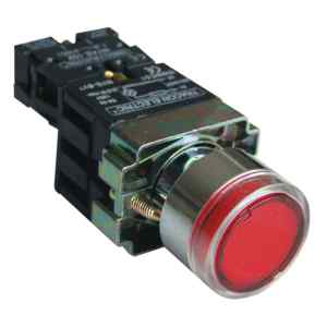Tracon NYGBW3471PT Tok.világító nyomógomb,fémalap,előtét,piros,glim,izzó nélk. 1×NC,3A/230V AC,130V,IP44