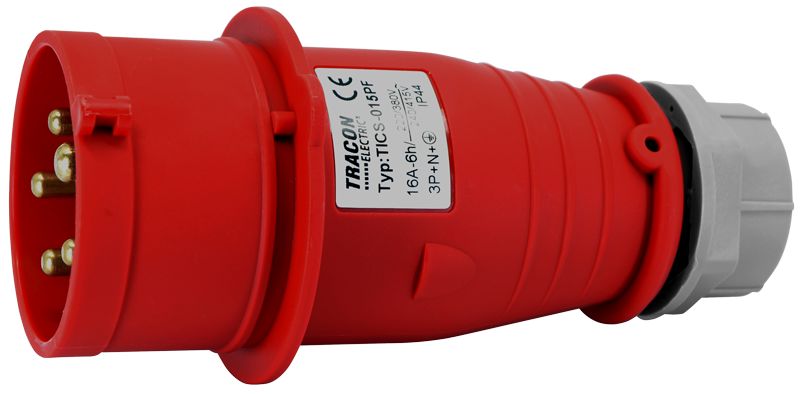 Tracon TICS-015PF Fázisfordítós ipari csatlakozó dugó külső tömszelencével 16A,400V,3P+N+E,6h,IP44
