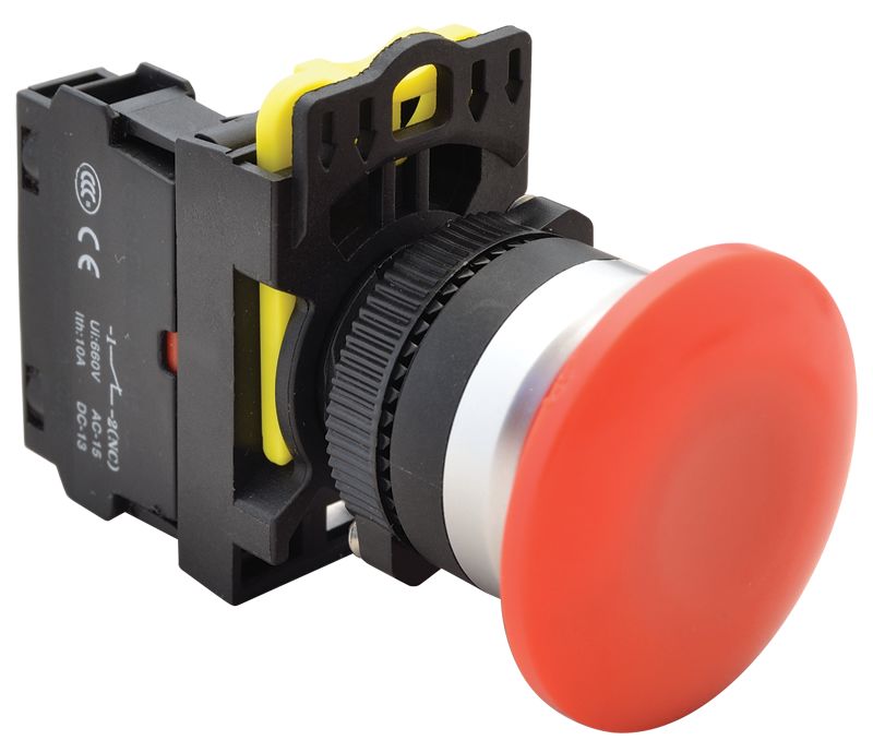 Tracon NYG3-MR Gombafejű nyomógomb,piros 1×NC,5A/230V AC-15,40mm,IP65