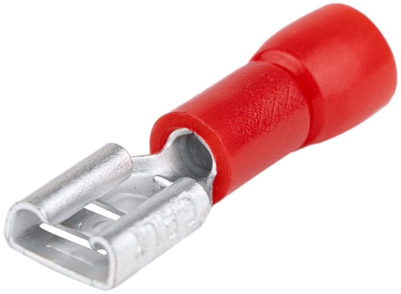 Tracon PCSH5 Szigetelt rátolható csatlakozó hüvely,sárgaréz,piros 4,8×0,8mm,1,5mm²