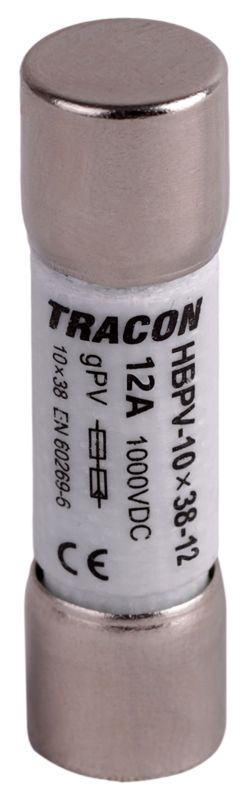 Tracon HBPV-10X38-12 Hengeres biztosító PV gPV,12A,1000VDC,10kA,10x38