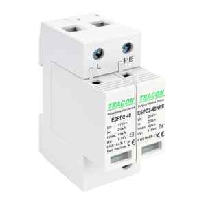 Tracon ESPD2-40-1+1P T2 AC típusú túlfeszültség levezető,cserélhető betéttel Uc:275/255V; In:20kA; Imax:40kA; Up:1,3/1,5kV; 1+1P